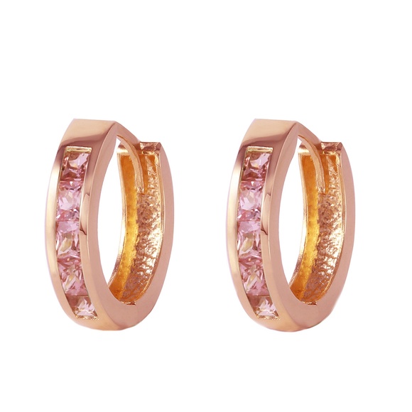 Galaxy Gold Products Jewelry - 14K.SOLID GOLD H00P HUGGIE EARRING WITH PINK SAPPHIRES (Rose Gold)